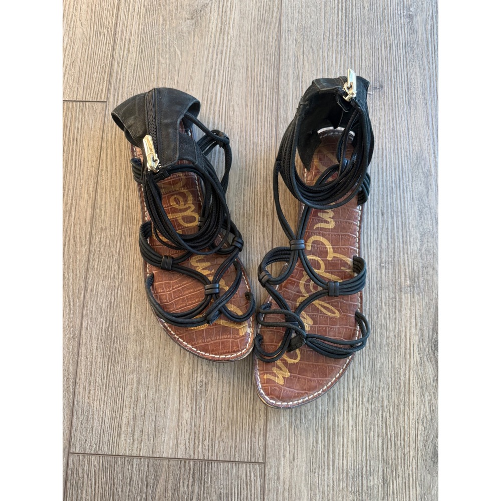 Sam Edelman Elowen Black Cord Gladiator Sandals Suede Back Zip Flat 10